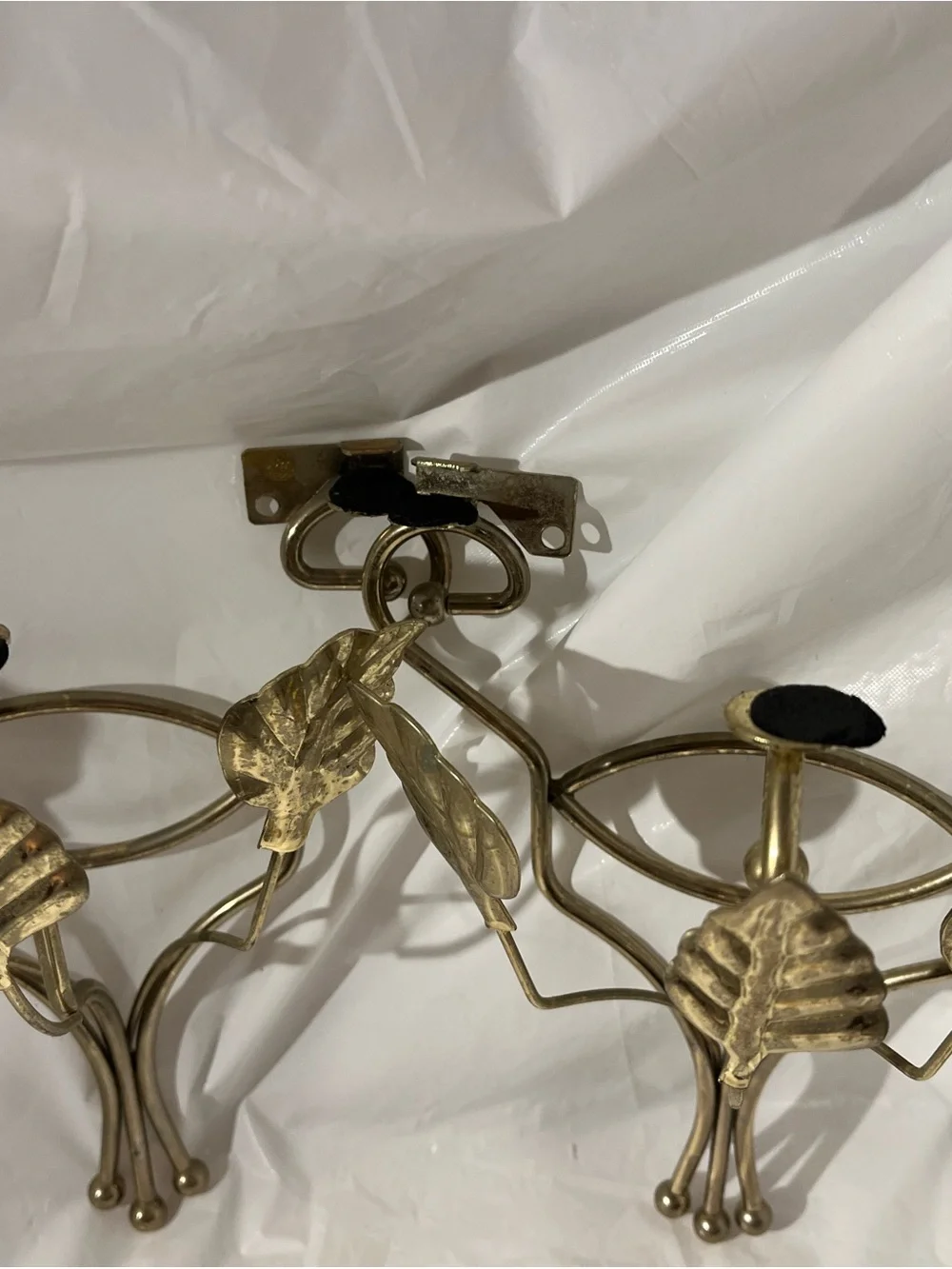 Gold Tone Flat TopMetal Wall Shelf Holders Leaf Design